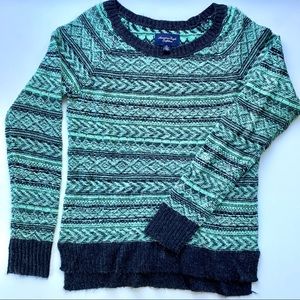 American Eagle Aqua and Navy Patterned Sweater